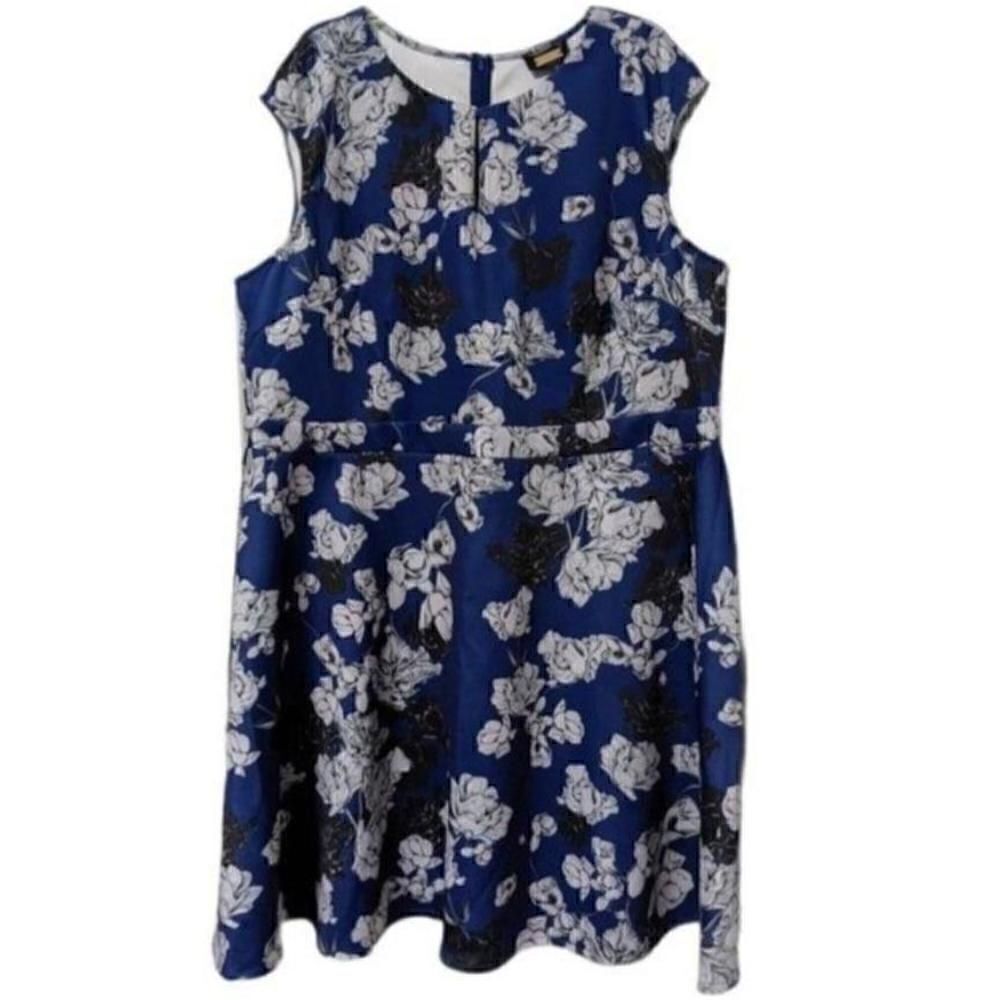 Alexia Admor Dress Fitβ& Flare Mini Capβ Sleeve Blue Floral Sizeβ3X